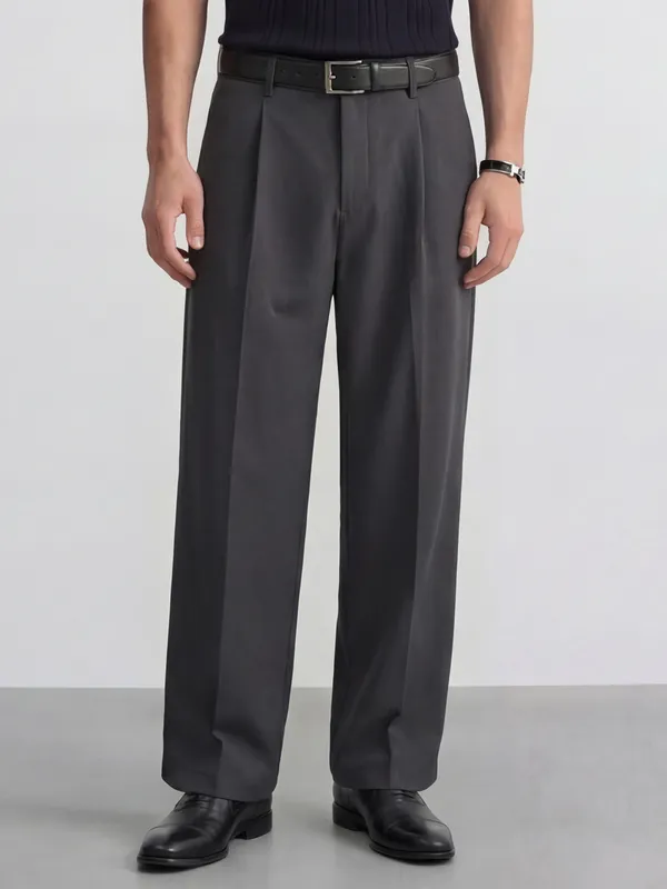 Highlander Men Grey Wide Leg Solid Regular Trouser