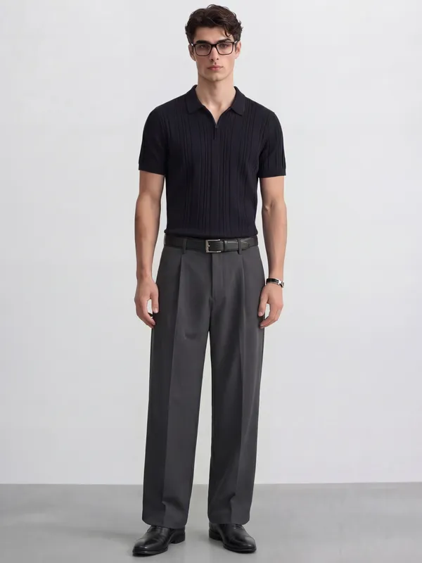 Highlander Men Grey Wide Leg Solid Regular Trouser