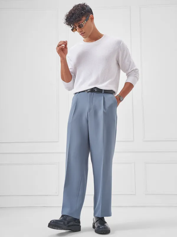 Highlander Men Blue Wide Leg Solid Regular Trouser