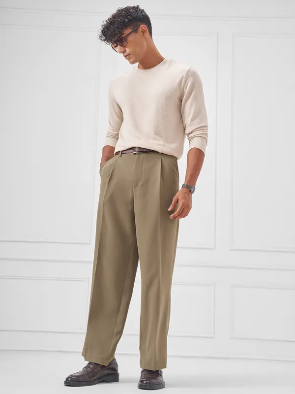 Highlander Men Taupe Wide Leg Solid Regular Trouser