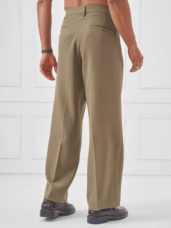 Highlander Men Taupe Wide Leg Solid Regular Trouser