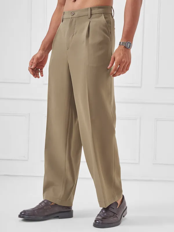 Highlander Men Taupe Wide Leg Solid Regular Trouser