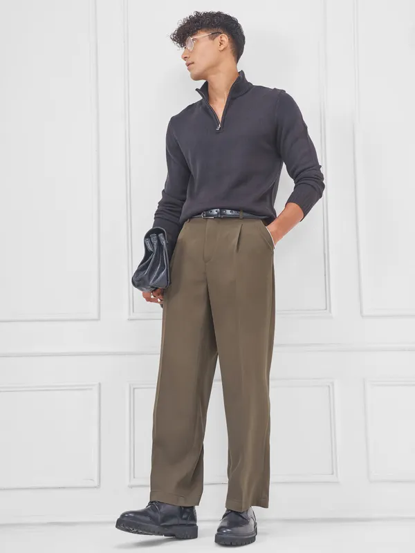 Highlander Men Brown Wide Leg Solid Regular Trouser