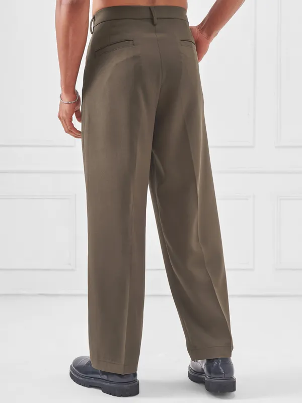 Highlander Men Brown Wide Leg Solid Regular Trouser