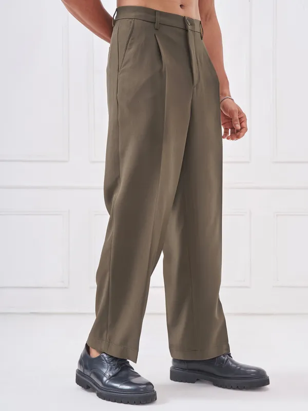 Highlander Men Brown Wide Leg Solid Regular Trouser