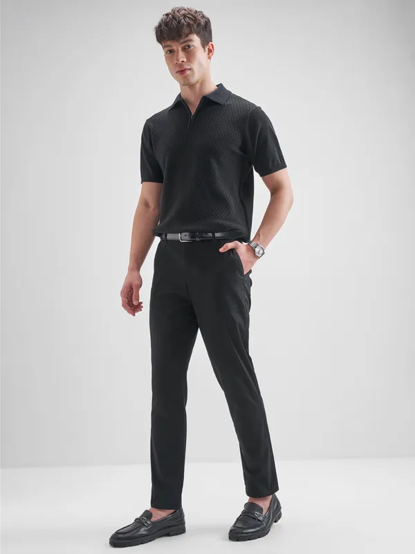 Highlander Men Black Slim Fit Solid Regular Trouser