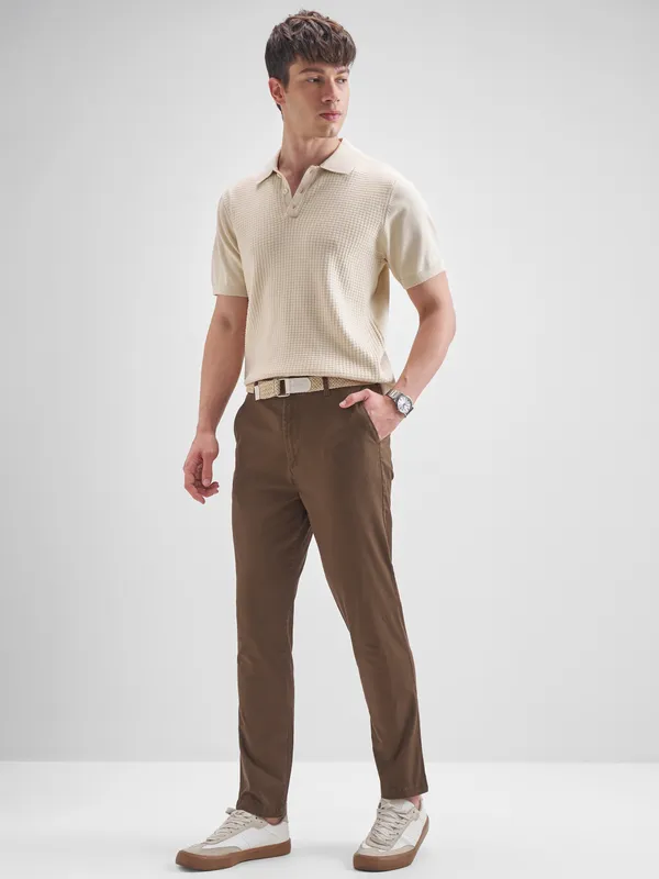 Highlander Men Brown Slim Fit Solid Regular Trouser