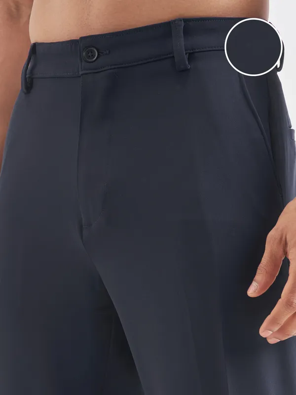 Highlander Men Navy Blue Solid Regular Trouser
