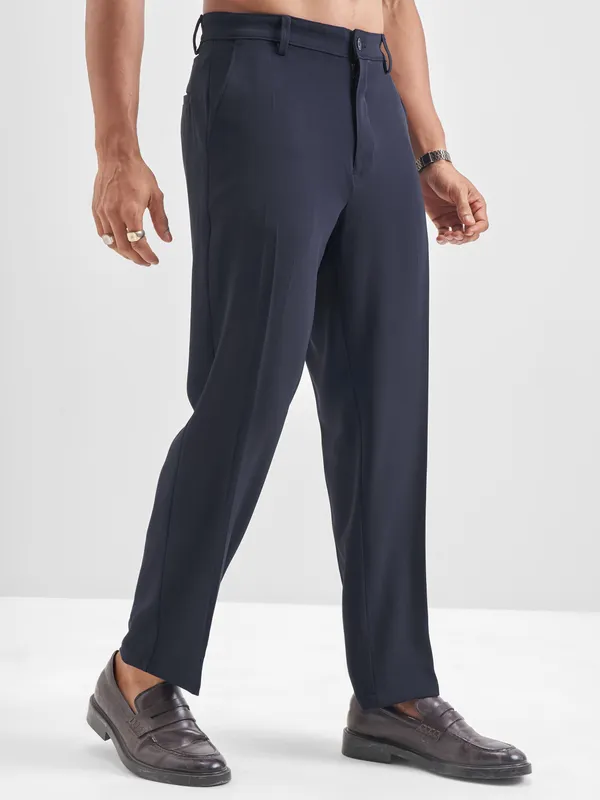 Highlander Men Navy Blue Solid Regular Trouser