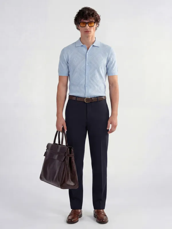 Highlander Men Navy Blue Slim Fit Solid Formal Trouser