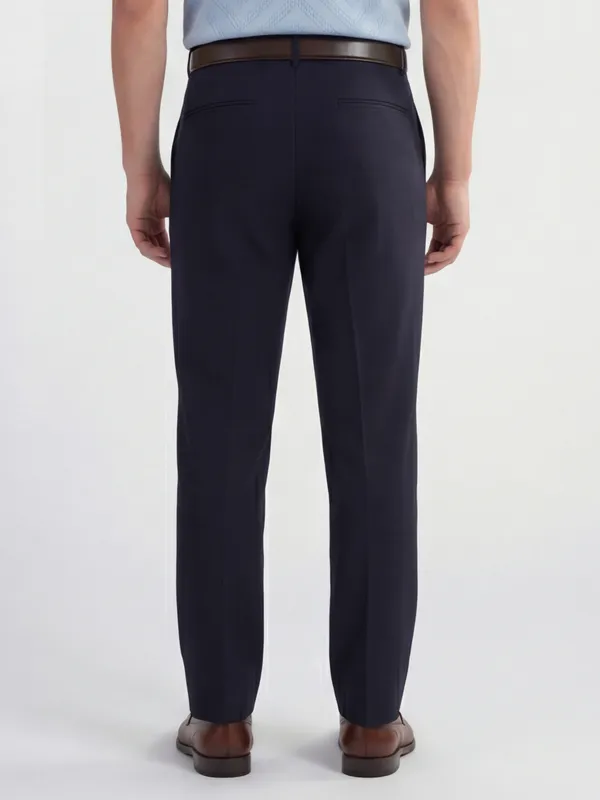 Highlander Men Navy Blue Slim Fit Solid Formal Trouser