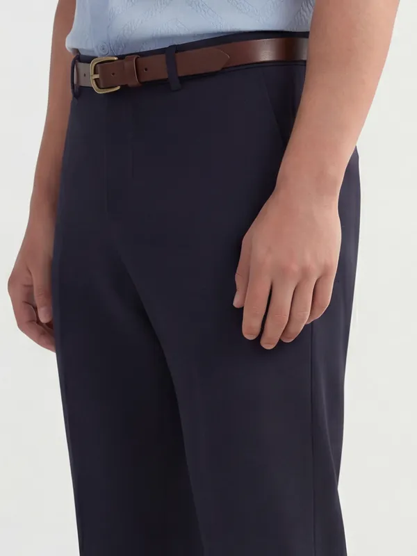 Highlander Men Navy Blue Slim Fit Solid Formal Trouser