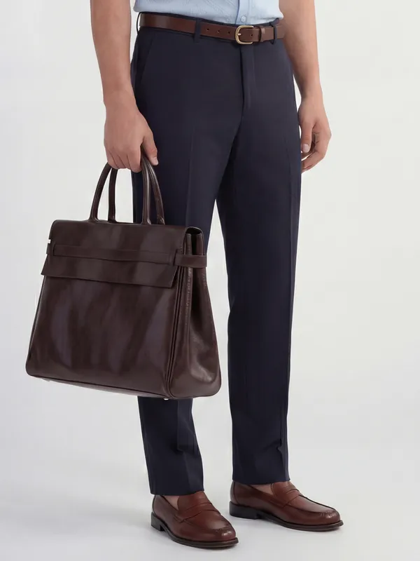 Highlander Men Navy Blue Slim Fit Solid Formal Trouser