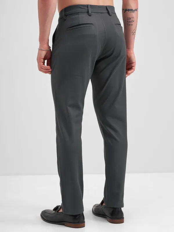 Highlander Men Charcoal Slim Fit Solid Formal Trouser