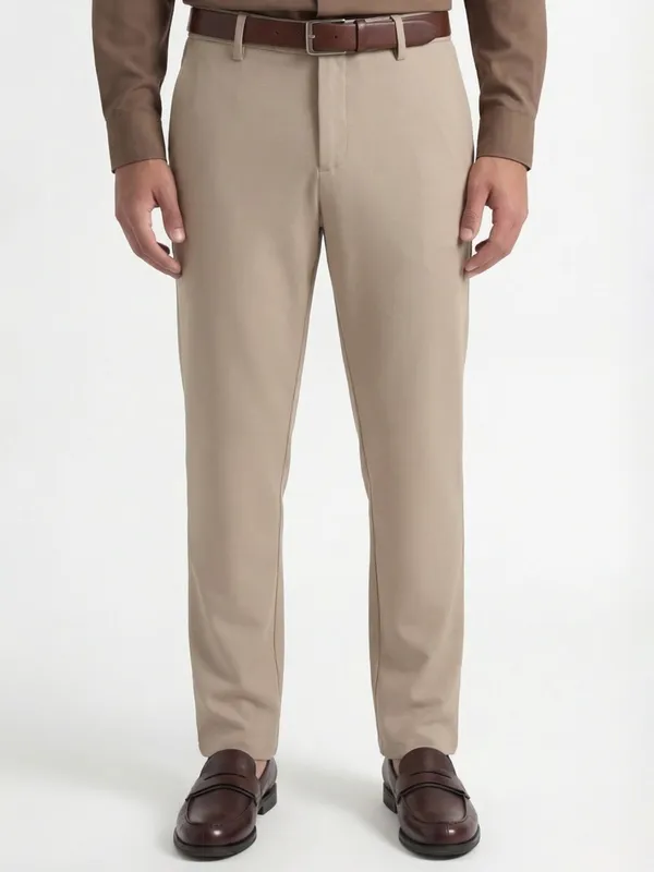 Highlander Men Beige Slim Fit Solid Formal Trouser