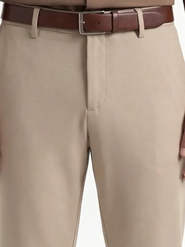Highlander Men Beige Slim Fit Solid Formal Trouser