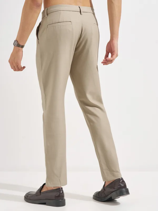 Highlander Men Beige Slim Fit Solid Formal Trouser