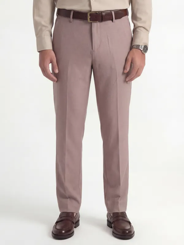 Highlander Men Mauve Slim Fit Solid Formal Trouser