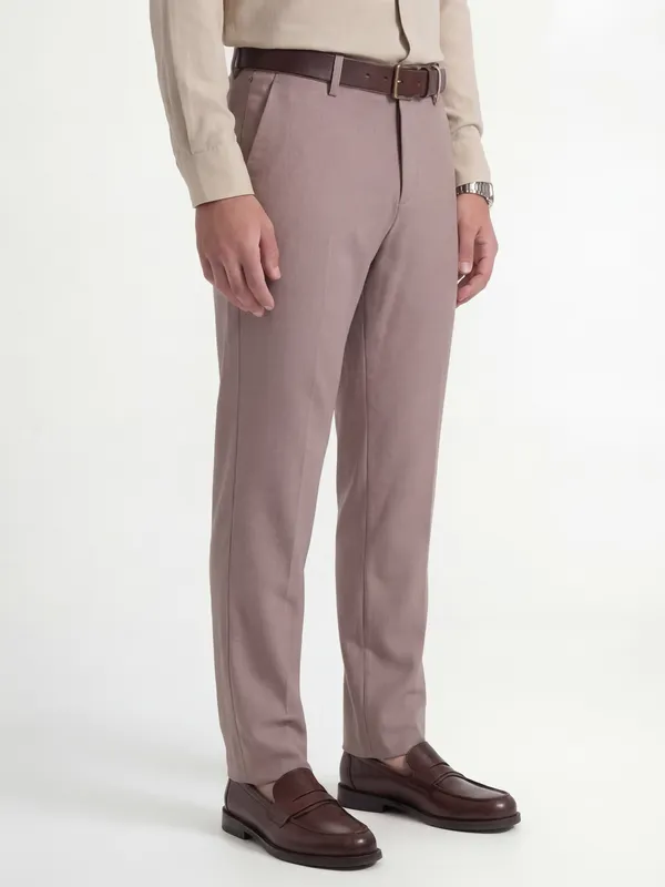 Highlander Men Mauve Slim Fit Solid Formal Trouser