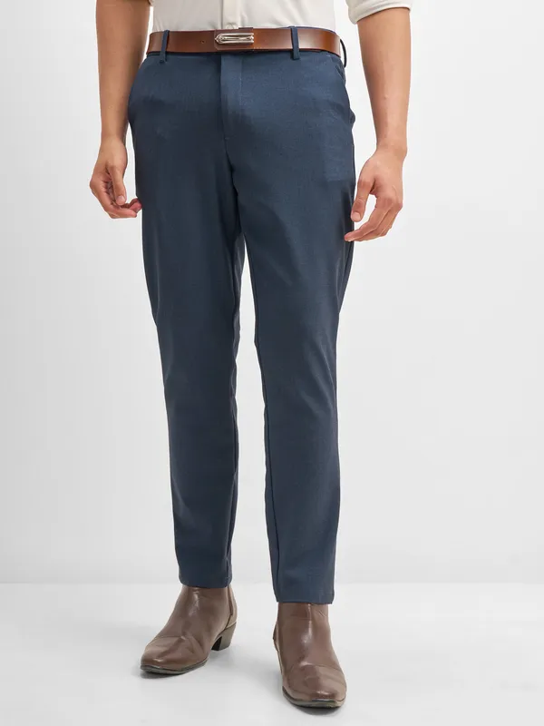Highlander Men Navy Blue Relaxed Fit Solid Formal Trouser