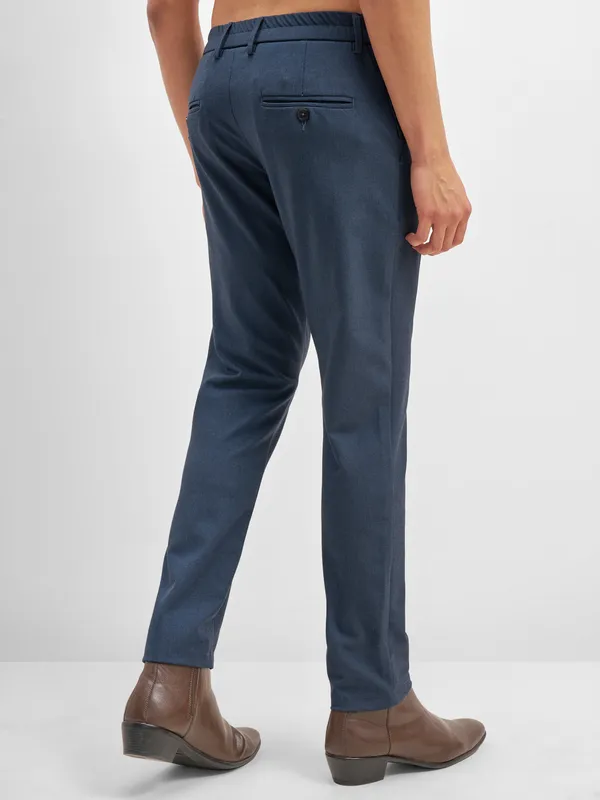 Highlander Men Navy Blue Relaxed Fit Solid Formal Trouser