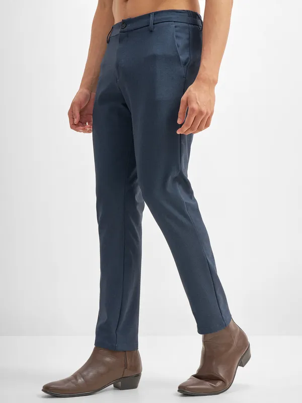 Highlander Men Navy Blue Relaxed Fit Solid Formal Trouser