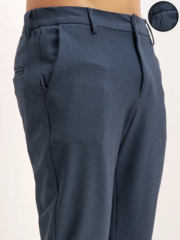 Highlander Men Navy Blue Relaxed Fit Solid Formal Trouser