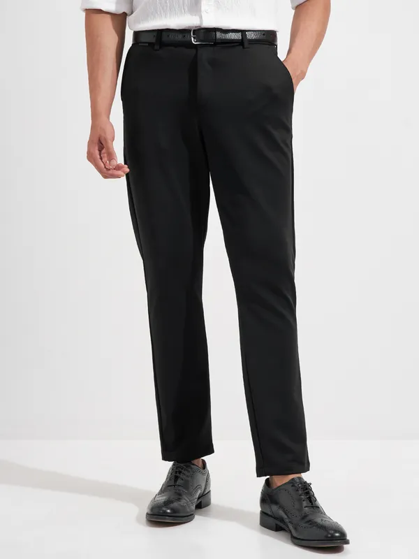 Highlander Men Black Slim Fit Solid Formal Trouser