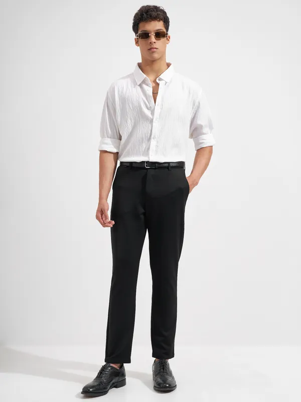 Highlander Men Black Slim Fit Solid Formal Trouser