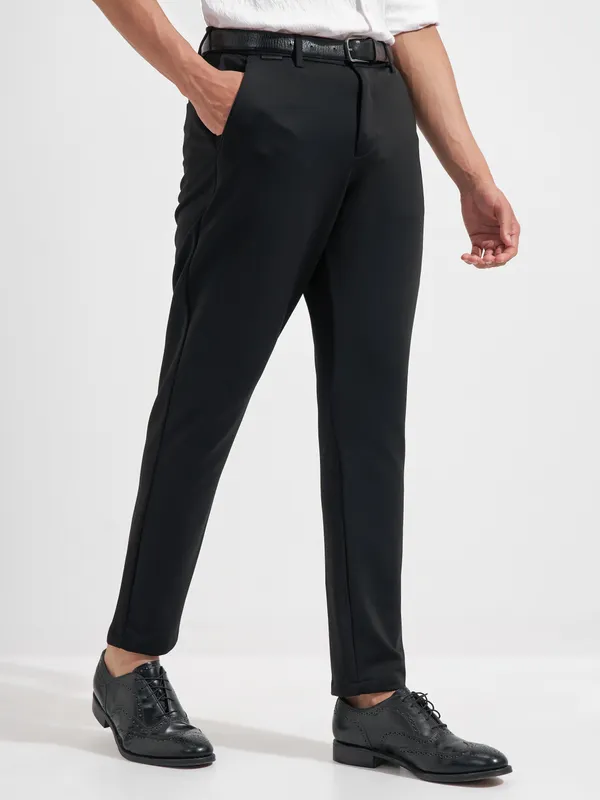 Highlander Men Black Slim Fit Solid Formal Trouser