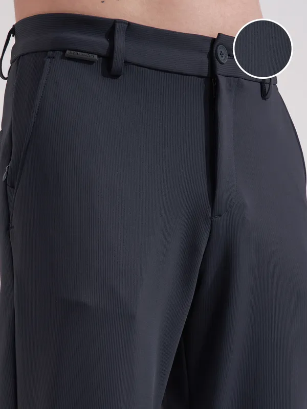 Highlander Men Navy Blue Slim Fit Solid Formal Trouser