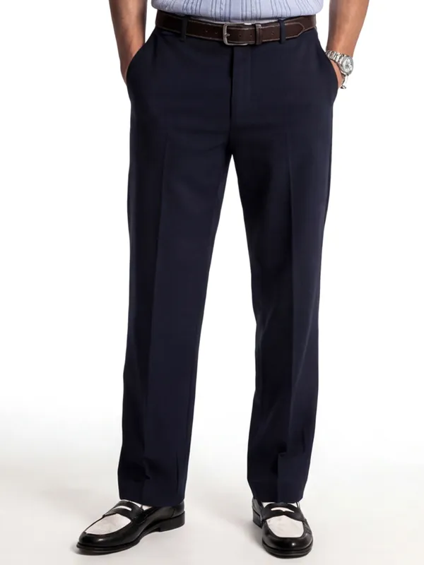 Highlander Men Navy Blue Slim Fit Solid Formal Trouser
