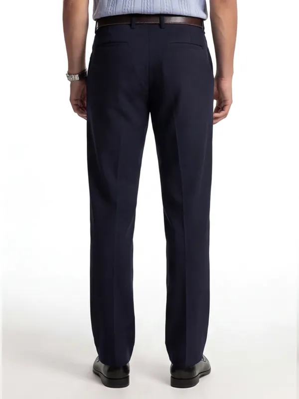 Highlander Men Navy Blue Slim Fit Solid Formal Trouser