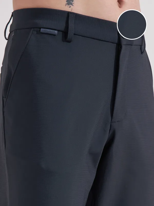 Highlander Men Navy Blue Slim Fit Solid Formal Trouser