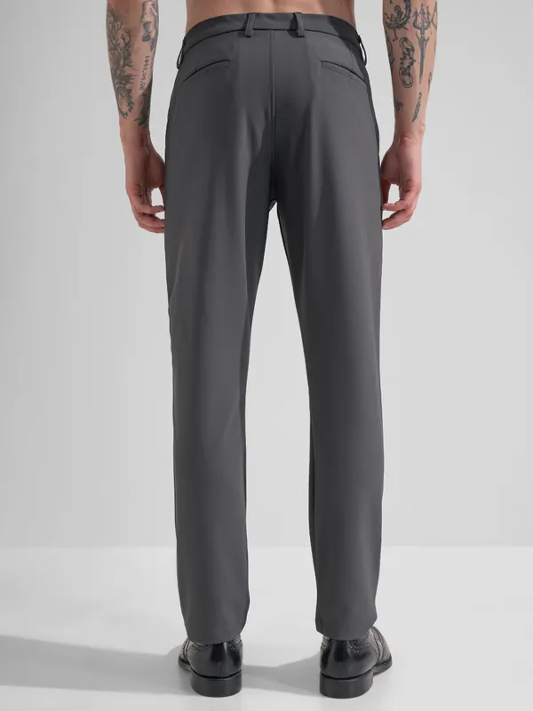 Highlander Men Charcoal Slim Fit Solid Formal Trouser