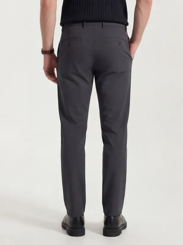 Highlander Men Charcoal Slim Fit Solid Formal Trouser