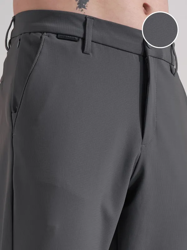 Highlander Men Charcoal Slim Fit Solid Formal Trouser