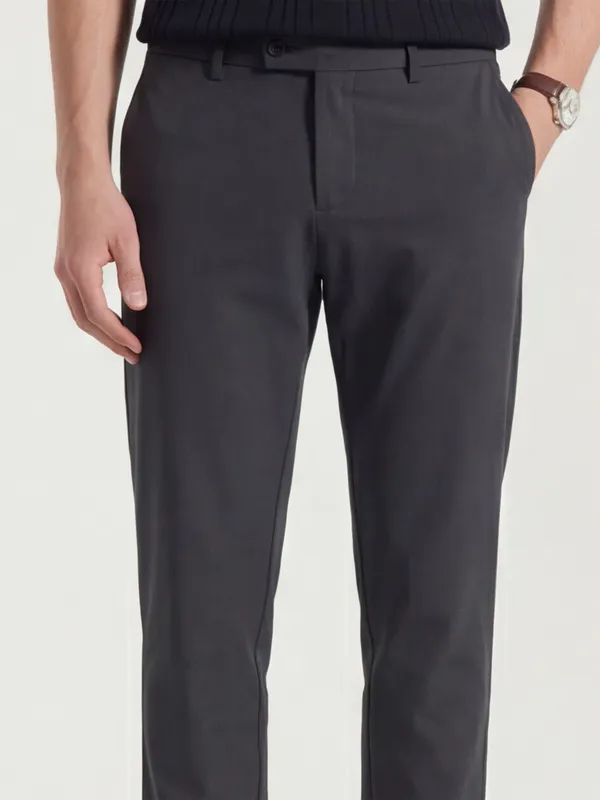 Highlander Men Charcoal Slim Fit Solid Formal Trouser