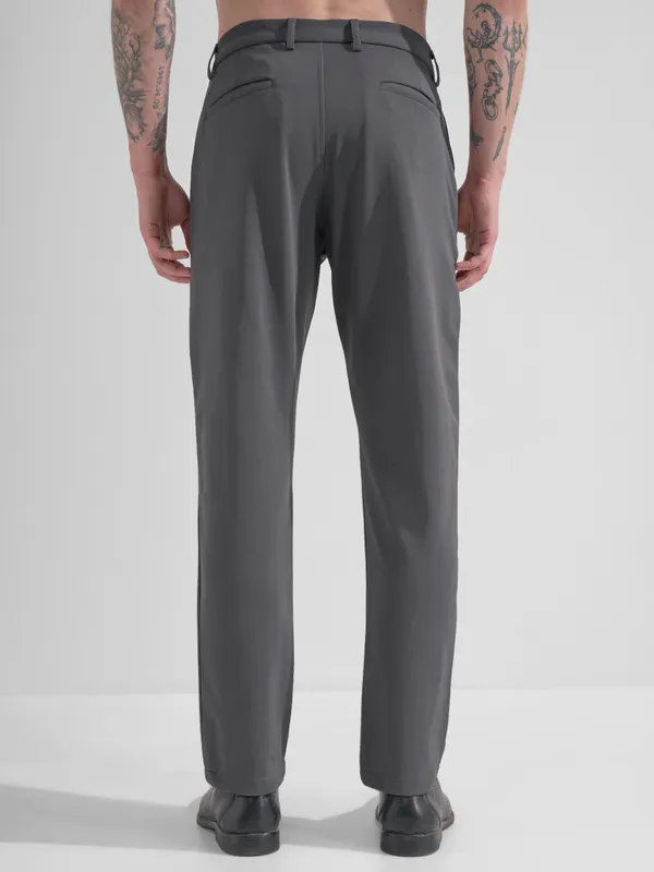 Highlander Men Grey Slim Fit Solid Formal Trouser