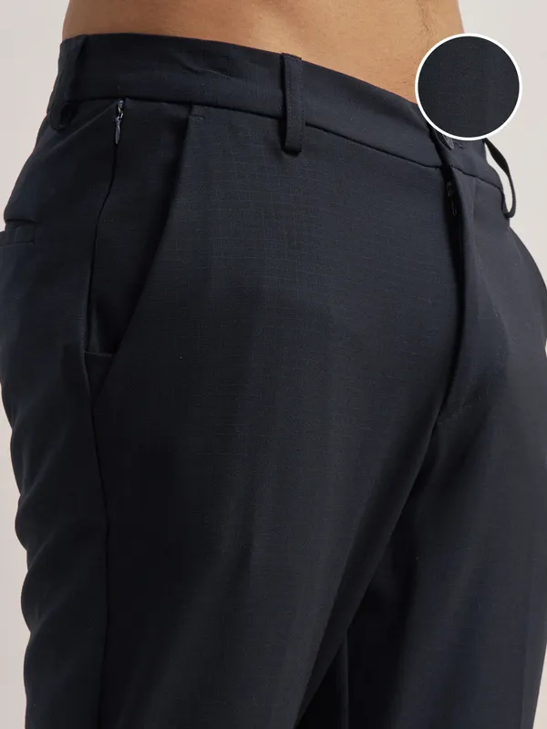 Highlander Men Navy Blue Slim Fit Solid Formal Trouser