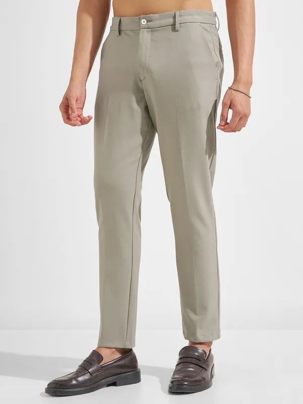 Highlander Men Beige Slim Fit Solid Formal Trouser