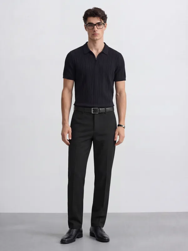 Highlander Men Black Slim Fit Solid Formal Trouser