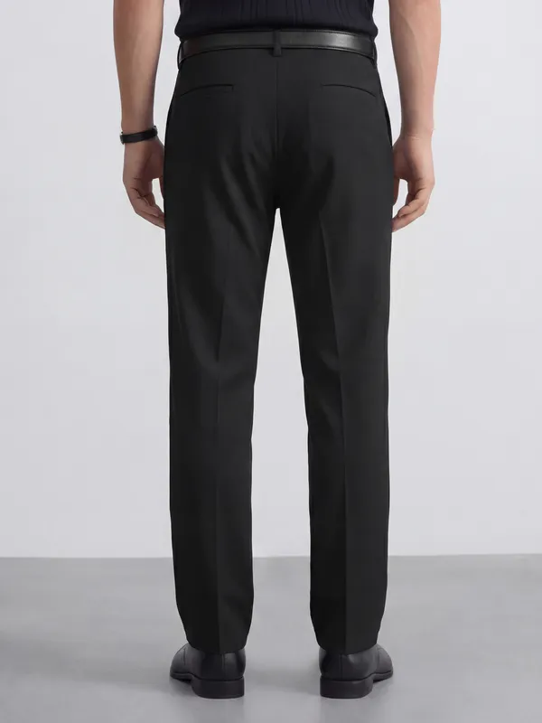 Highlander Men Black Slim Fit Solid Formal Trouser
