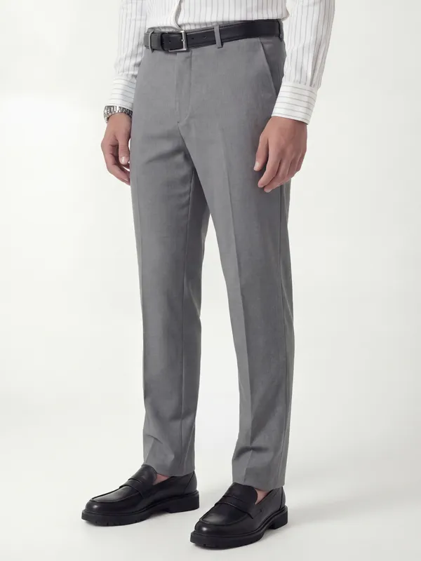 Highlander Men Grey Slim Fit Solid Formal Trouser