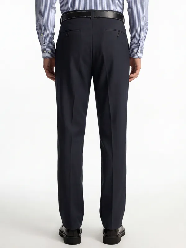 Highlander Men Navy Blue Slim Fit Solid Formal Trouser