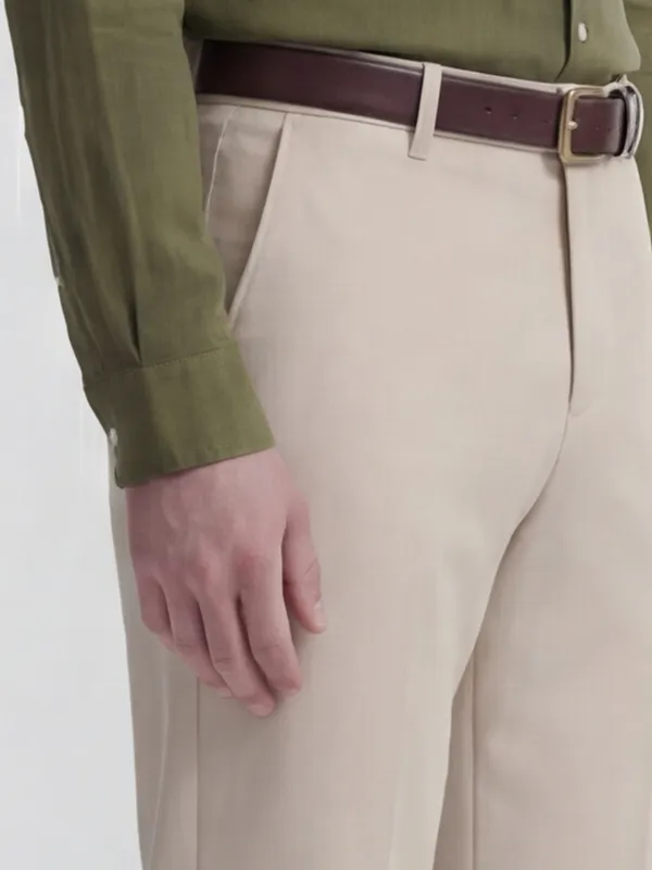 Highlander Men Beige Slim Fit Solid Formal Trouser