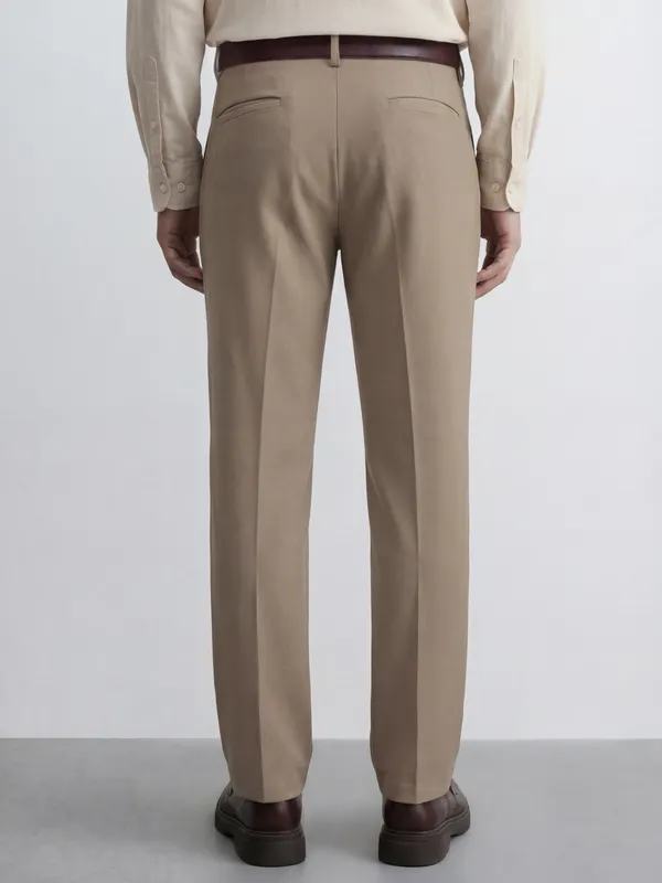 Highlander Men Khaki Slim Fit Solid Formal Trouser