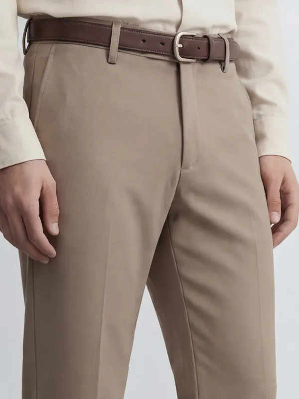 Highlander Men Khaki Slim Fit Solid Formal Trouser