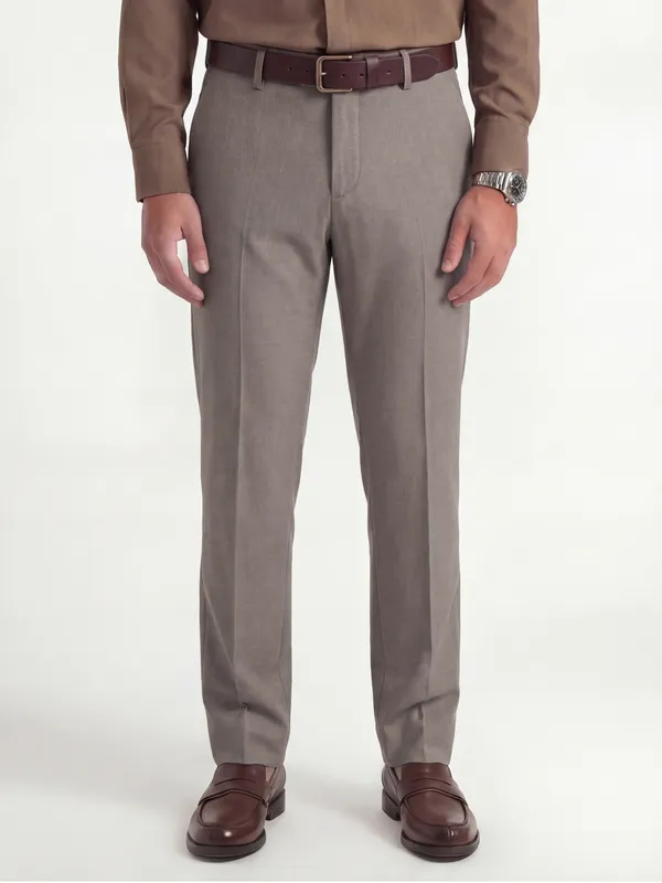 Highlander Men Tan Slim Fit Solid Formal Trouser