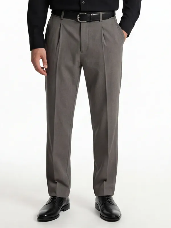 Highlander Men Grey Slim Fit Solid Formal Trouser